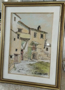 1987 - GIANCARLO NEGRINI - QUADRO CARBONCINO CORNICE 52X68CM - SCORCIO DI PAESE - Picture 1 of 4