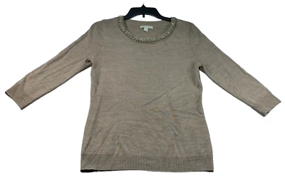 Свитер женский New York Company размер большой желтовато-коричневый украшенный рукав 3/4 - Изображение 1 из 4