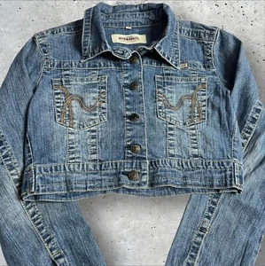 Y2K HYDRAULIC Cropped Denim Jacket Size M - Picture 1 of 8