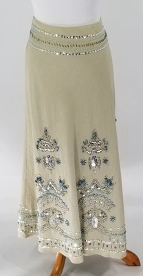 Falda Carole Talla Pequeña 8 Mezcla de Lino Cuentas Beige Turquesa Plata Foto 1 de 4