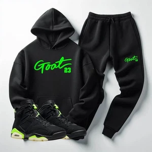 Schwarz Hoodie Jogginghose Match Air Jordan 6 Electric Green Herren 23 Legend Trainingsanzug - Bild 1 von 5