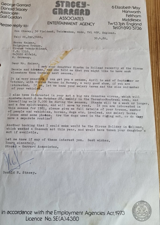 Zirkus Cirque Circo Circus Schriftverkehr Agentur original aus Nachlass - Bild 1 von 1