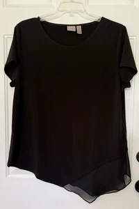 Chicos Easywear Gr. 3 schwarz Kurzarm asymmetrischer Saum Shirt Bluse XL 16 Top - Bild 1 von 6