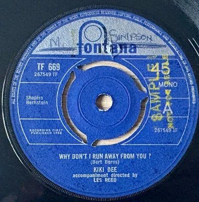 KIKI DEE WHY DON'T I RUN AWAY FROM YOU? SAMPLE 7" FONTANA (1966) VG POP SOUL UK - Image 1 of 4