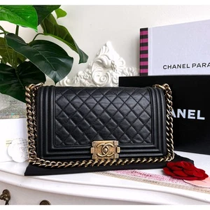 Authentic Chanel Old Boy Medium Calfskin Black Crossbody Bag 17824809 B0810 - Picture 1 of 24