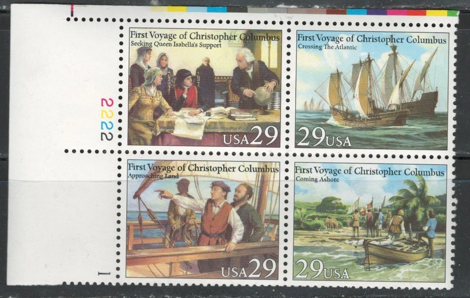 #2620-23  1992 29-cent Voyages of Columbus-tenant block of 4 with plate# MNH - Image 1 of 1