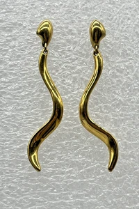 VTG MONET Gold Tone Dangling Wavy Tendrils Pierced Earrings 2" - Picture 1 of 5