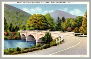 Postal Bridge Over Deerfield River Near Charlemont Mohawk Trail MA 1933 lino - Imagen 1 de 2