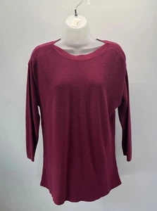 Chicos Burgundy Wine Textured Stripe 3/4 Sleeve Top Blouse Sz 1 M - Picture 1 of 7