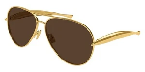 Bottega Veneta BV1305S 007 Gold Dark Brown Lens Aviator Sunglasses AUTHENTIC - Picture 1 of 5
