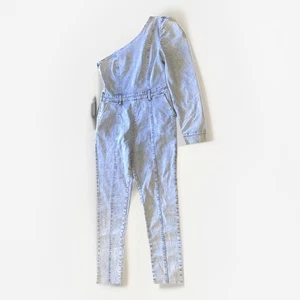 Emprada One Sleeve Denim Jeans Stretch Jumpsuit Langarm Light Wash Medium - Bild 1 von 13