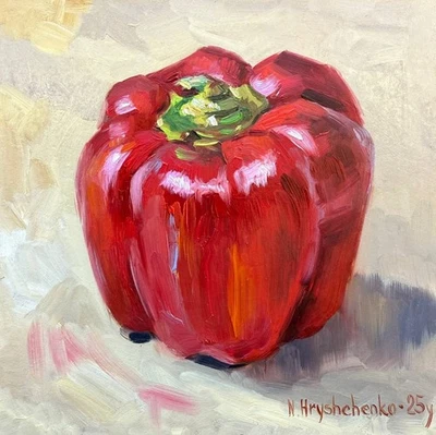 Red Pepper Original Oil Painting Kitchen Decor Food 6x6 inch - image 1 of 4