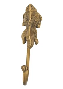 Brass Hook Hanger Gold Fish Figurine Vintage Wall Mounted Hat Coat Home Decor - Picture 1 of 12