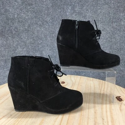 Merona Boots Womens 6 Desert Black Lace Up Round Toe Casual Comfort Wedge Heels - Image 1 of 4