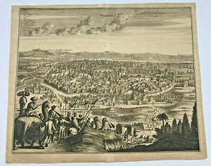ISFAHÁN IR 1677 DAPPER GRANDE INUSUAL VISTA ANTIGUA GRABADA SIGLO 17 - Imagen 1 de 6