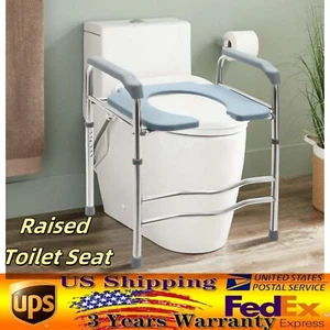 25.2-29.13in Raised Toilet Seat Riser w/ Arms For Elderly Handicap Bathroom USA - Picture 1 of 19
