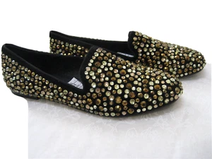 STEVE MADDEN MAJIKAL BLACK & GOLD RHINESTONE FLATS SHOES SIZE 9 1/2 M - NEW - Picture 1 of 4