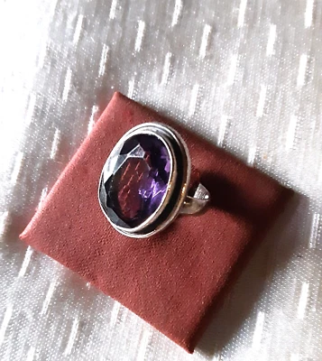 Anello Ametista Arg.925  Anni'80 Grande - Immagine 1 di 4