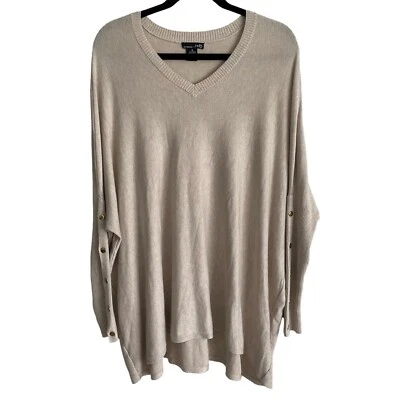 RXB Cream Colored Long Sleeve V-Neck Oversized Sweater w/ Gold Buttons - Image 1 of 4
