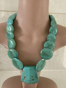 Silver Natural Turquoise Extremely Large Heavy Necklace 925.