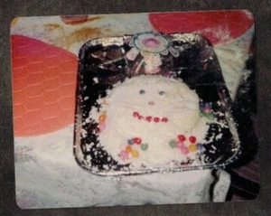 Vintage Photograph Adorable Smiley Face Birthday Cake - Picture 1 of 1