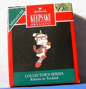 Hallmark 1992 MINIATURE Keepsake Ornament Kittens In Toyland cat on pogo stick - Picture 1 of 2