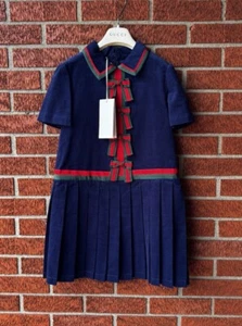 Gucci girl dress RIBBON CORDUROY short sleeve blue NWT SZ 10 - Picture 1 of 10