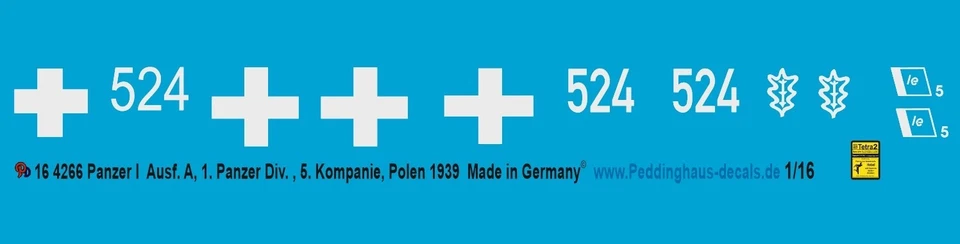 Peddinghaus-Decals 1/16 4266 Carro Armato I Ausf. A, 1. Divisione, 5. Kompanie - Immagine 1 di 1