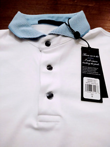 GREYSON Polo Style Nylon/Pima Cotton/Spandex (S) White w/ Blue S/S Shirt NWT