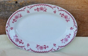 Piatto da pranzo ovale vintage 9” x 6 1/4” Shenango China Chardon rosa rosso floreale USA - Foto 1 di 11