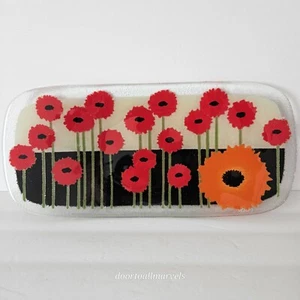 Peggy Karr Fused Art Glas Oval Platte Sommerblüten Signiert Eklektisch 13" - Bild 1 von 8