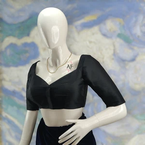 Prince Cut Dupion Silk Blouse with Elbow Sleeves and Front Hook Detail - Picture 1 of 11