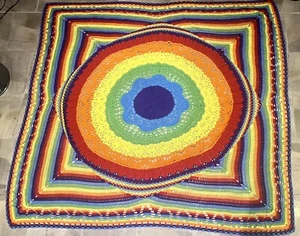 Homemade Knit Rainbow Afghan Large Square Granny Blanket 75”x80” - Bild 1 von 4