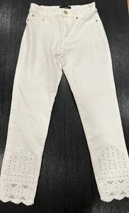 Joseph Ribkoff White Crop Jeans With Gold Design On Hem Size 4 - Picture 1 of 8