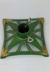 Antique Art Deco Christmas Tree Stand Cast Iron Green Gold Germany 8 X 8 - Picture 1 of 3