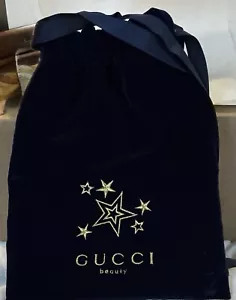 GUCCI BEAUTY purse bag pouch navy gold drawstring Velour NEW!11 - Picture 1 of 3
