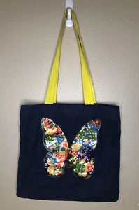 Bolso de Mano Lona Algodón con Correas de Nylon Azul y Amarillo Lentejuelas Bolsillos Mariposa - Imagen 1 de 8