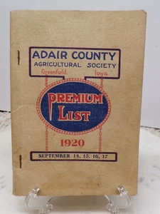 1920 Adair County Ag Society Premium List Book Greenfield Iowa FAMILY INSIDE? - Picture 1 of 13
