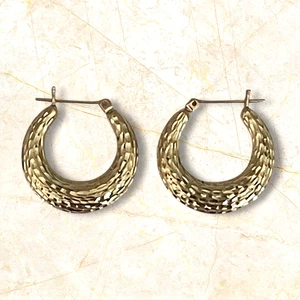 14k Yellow Gold Diamond Cut Puffy Hoop Earrings MarkedJCM Jacmel Mauritius 2.2g - Picture 1 of 9
