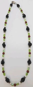 Perlen Multicolor 9" Halskette, schwarz limettenrot orange weiß Silber mit Silber Verschluss - Bild 1 von 6