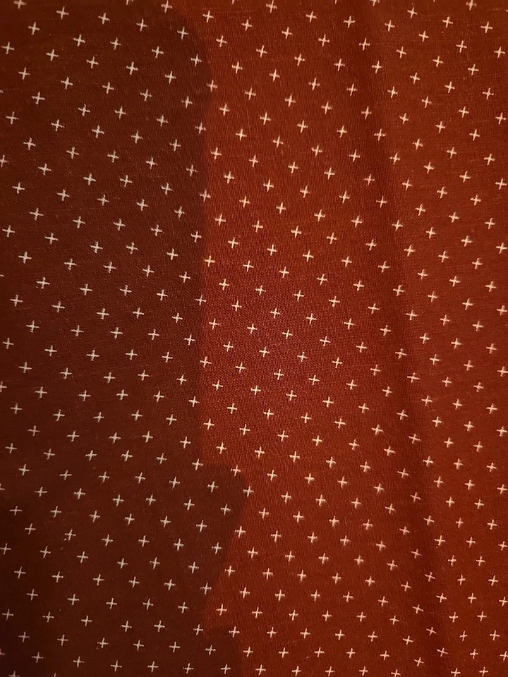Vtg Ditzy Mini  ‘x’ Or ‘+’ Print Red Fabric Holiday Cotton Country 3 Yds X 44" - Image 1 of 3