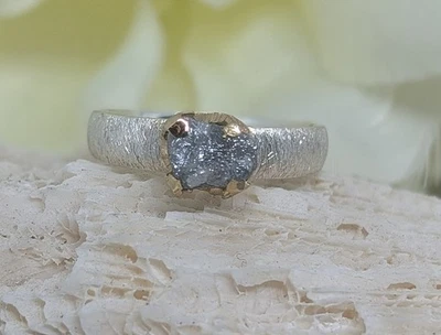 ROHDIAMANT Ring in925er Silber/Gold gefaßt - Bild 1 von 2