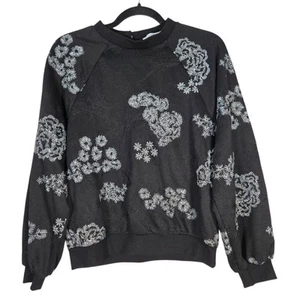 Pearl by Lela Rose Sweatshirt Damen Gr. S schwarz Blumen bestickt Jersey Witchy - Bild 1 von 13