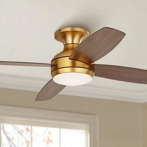 52" Elite Modern Hugger Indoor Ceiling Fan with LED Light Remote Brass Walnut - Picture 1 of 8