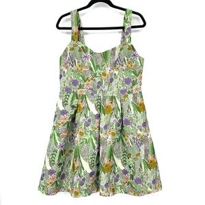 Modcloth Fit & Flare Mini Dress Womens Size 14 Foliage Floral Print  - Picture 1 of 7