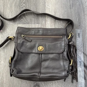 Witchery Vintage Dark Brown Leather Cross Body Bag With Tassle. Gold Hardware - Picture 1 of 13