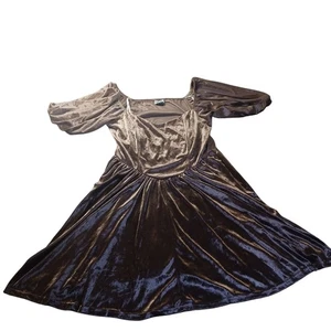 Vestido Arula Terciopelo Manga Abullonada Ajuste y Acampanado 1X Bronce Elastizado Cottagecore Otoño - Imagen 1 de 8