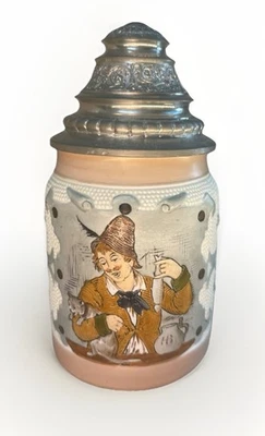 ANTIK 1891 Hauber & Reuther HR Keramik BIERKRUG - Zinndeckel mit Widmung - Bild 1 von 4