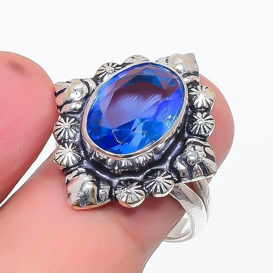 Blue Tanzanite Gemstone 925 Sterling Silver Jewelry All Size Ring For Gift - Image 1 of 1