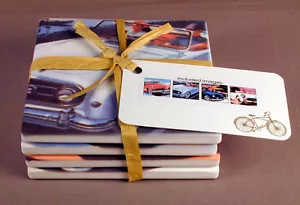 Sandstone Drink Coasters Vintage Auto / Old Cars Set of 4 Made in the USA - Picture 1 of 2
